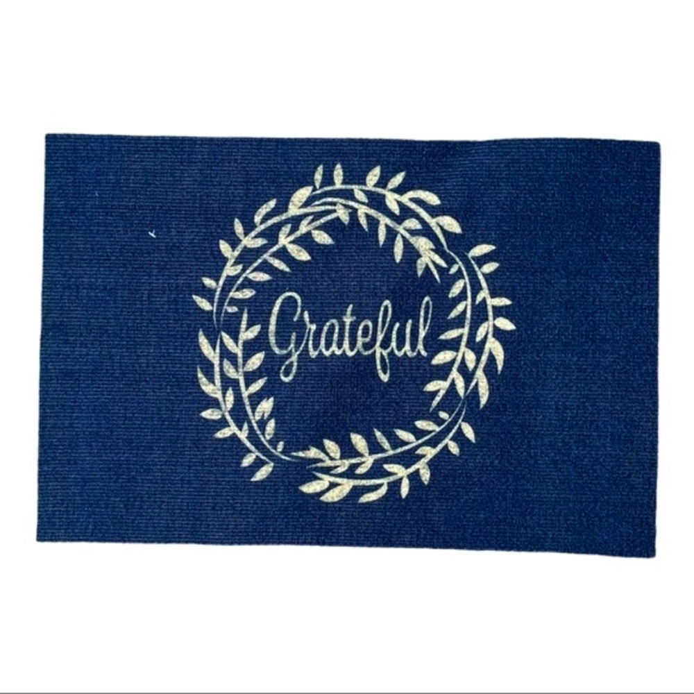 Black Woven ‘Grateful’ Indoor Outdoor Doormat NWT